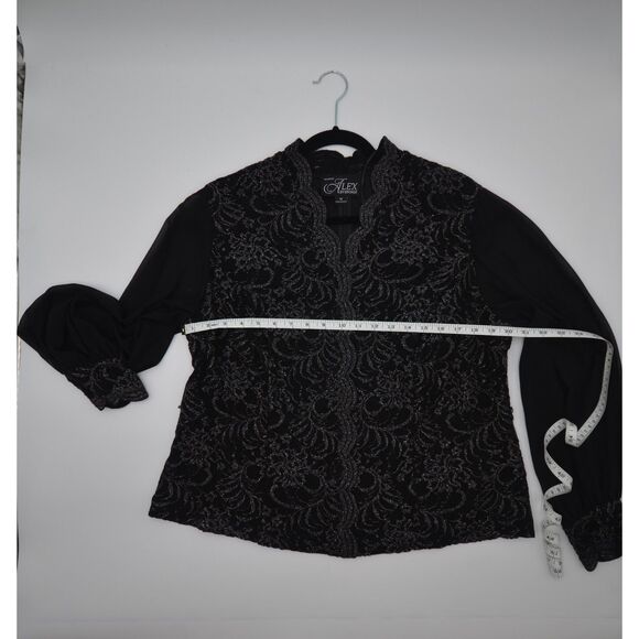 Alex Evenings Black Blouse with lace overlay and sheer sleeves - Picture 8 of 8